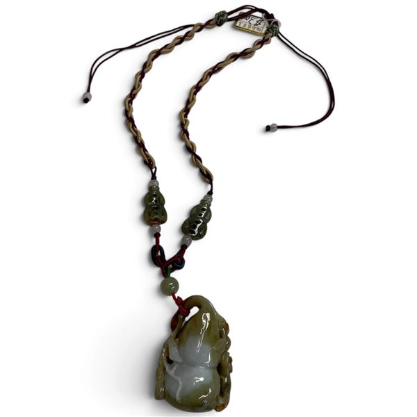 Hand Carved Chinese Jadeite Jade Pendant Necklace - Pendant is 2" x 1.5" x 1/2" thick