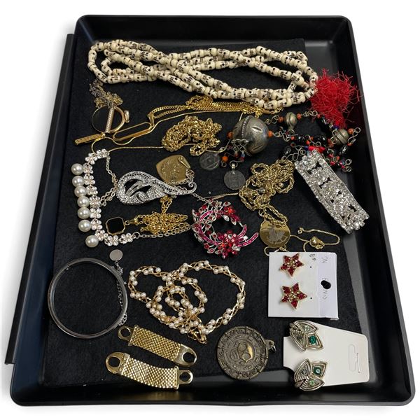 Collection of Jewelry Featuring 55" Carved Skull Prayer Beads and Fashion Jewelry (Some Vintage)