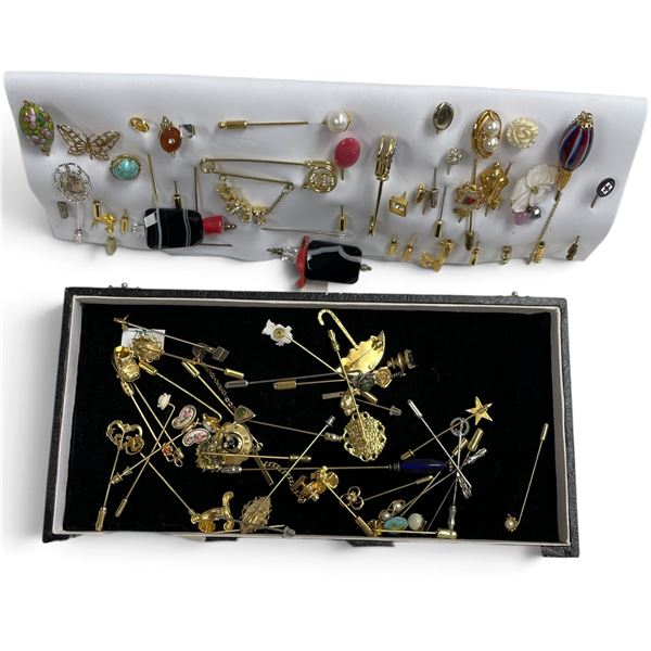 Collection of Vintage Stick Pins & Brooches - Featuring a Rhinestone DIOR Logo Safety Pin Brooch