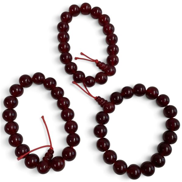 3 New Deep Red Mala Bracelet with 10mm Beads & Red Knot Closure