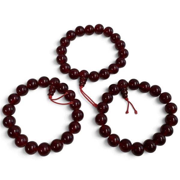3 New Deep Red Mala Bracelet with 10mm Beads & Red Knot Closure