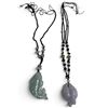 Image 1 : Hand Carved Green Jadeite and Lavender Jadeite Fish Pendants on Beaded Cords - Green Pendant is 31mm