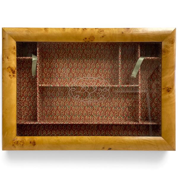 Vintage Dorvilles Paris Burl Wood Display Box with Glass Top - 14" x 10" x 2.5" deep