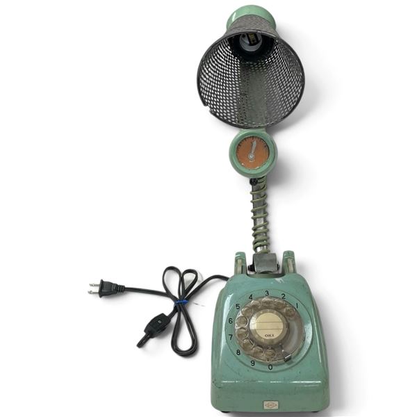Folk Art Upcycled Table Lamp Created from Vintage Rotary Dial Phone