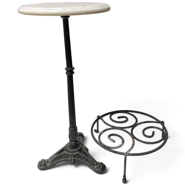 Marble Plant Stand with Cast Metal Base & Metal Riser (Stand is 25" tall x 14" diameter