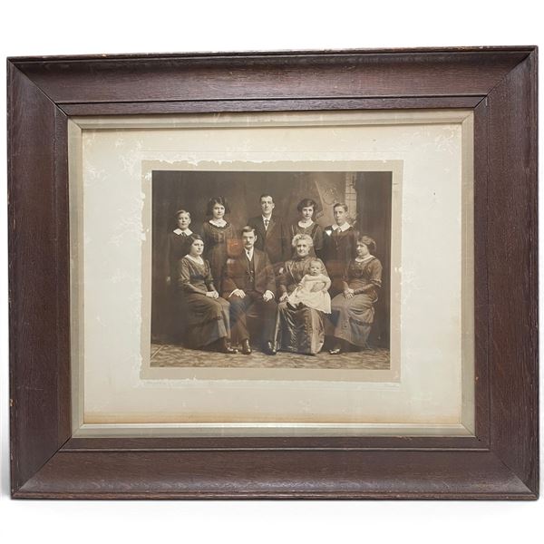 Vintage Wood Framed Family Group Photograph in Sepia - Frame measures 25" x 21"