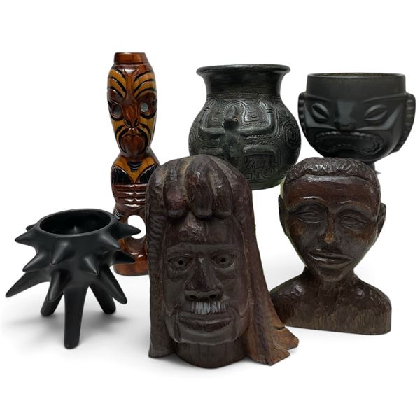 Peniel Made in Peru Carved Vessel with Figurines and Busts