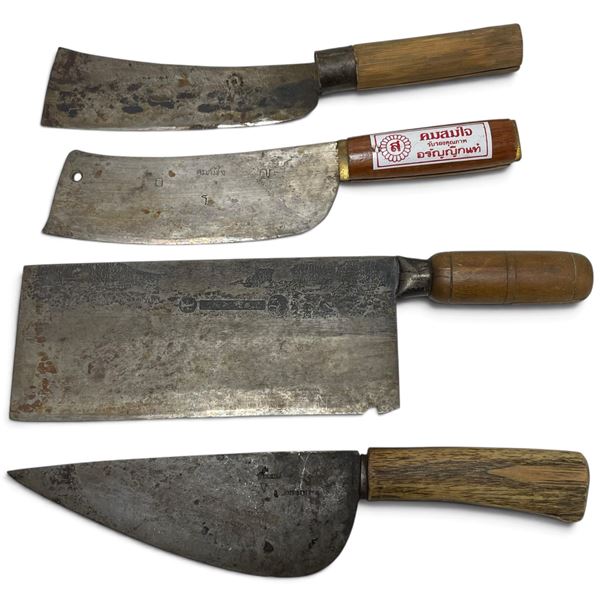Four Wood-Handled Kitchen Cleavers and Knives