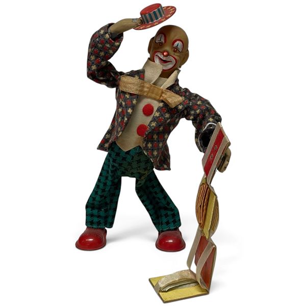 Vintage Made in Japan Clown Tin Toy Figure with Colorful Hat
