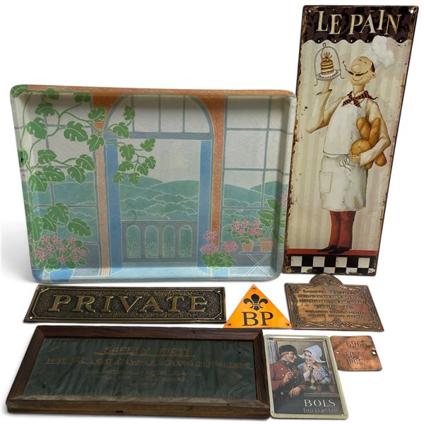 Assorted Advertising and Warning Signs, Plaques and Decorative Tray