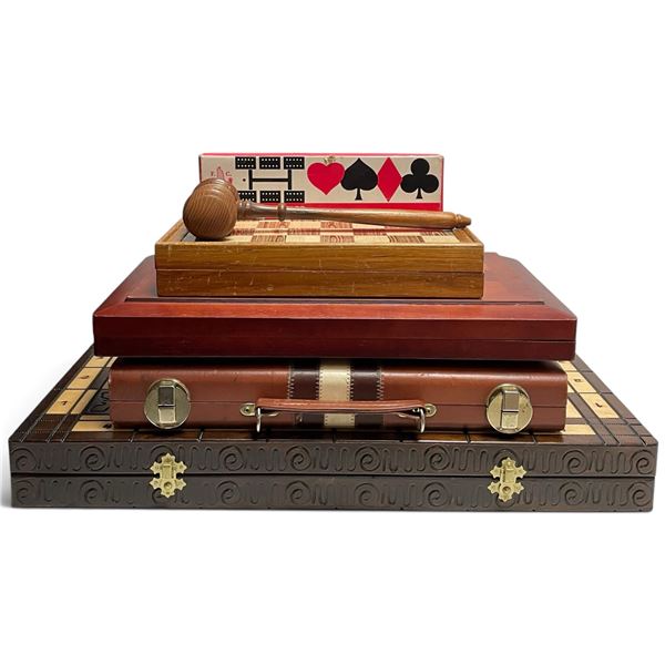 Wooden Board Game Collection with Chess, Backgammon and Cribbage Sets