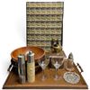Image 1 : Mixed Barware, Glassware and Serving Pieces with Wooden Tray