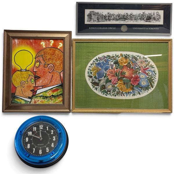 Framed Artwork Including King's College Circle Print and Blue Quartz Clock