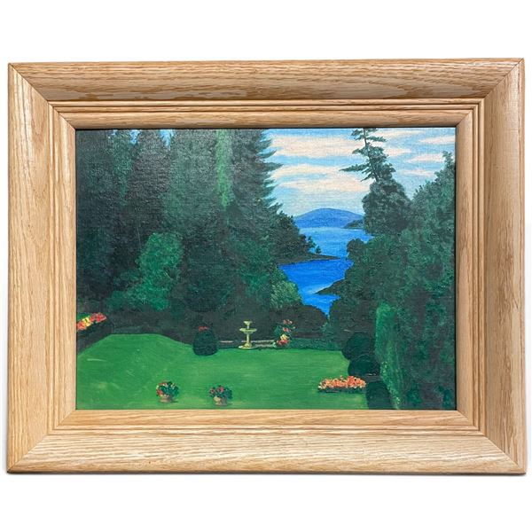 Framed Garden and Lake Landscape Artwork