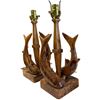 Image 2 : Pair of Carved Wooden Fish Table Lamps by C. Hiebert