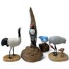 Image 1 : 4-pieces Lot: Carved & Painted Wooden Bird Figures by C.E. Hiebert: Blue Jay, Woodpecker, Sandhill C