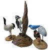 Image 2 : 4-pieces Lot: Carved & Painted Wooden Bird Figures by C.E. Hiebert: Blue Jay, Woodpecker, Sandhill C