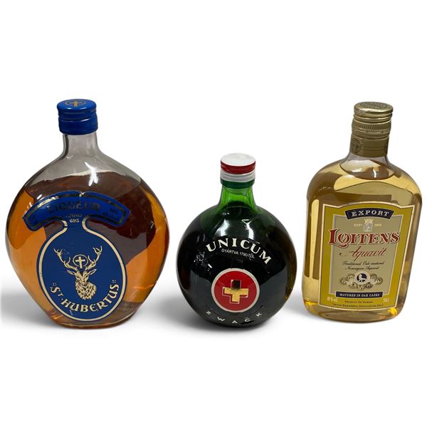 St. Hubertus, Zwack Unicum and Lottens Aquavit Bottles - Aquavit 50 cL