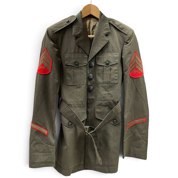 Olive Drab Service-Style Jacket with Red Chevron Sleeve Insignia