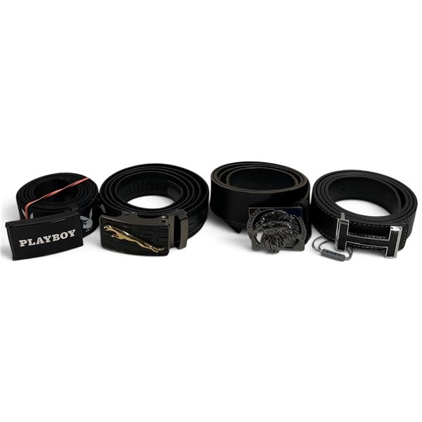 Four Black Belts with Playboy, Animal, Eagle and H-Shaped Buckles