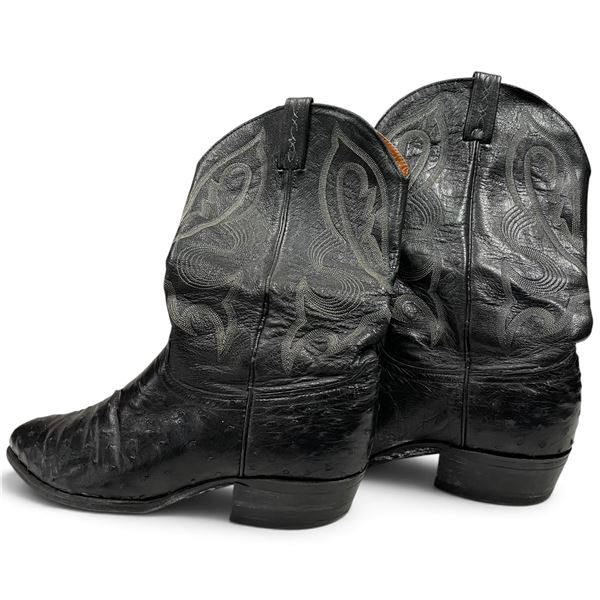 Black Ostrich-Leather Western Cowboy Boots - Size 11Â½