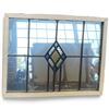 Image 1 : Framed Geometric Stained Glass Panel with Blue and Amber Accents