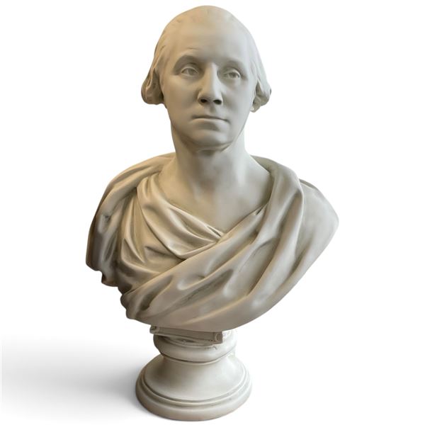 White Draped Male Bust Sculpture with Pedestal Base