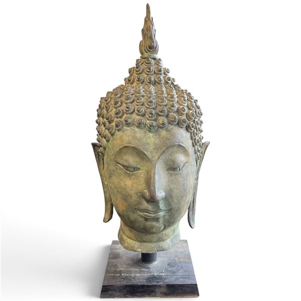 Buddha Head Sculpture on Square Display Base