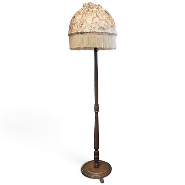 Floor Lamp with Floral Fabric Shade and Fringe