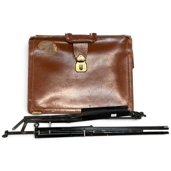 Vintage Imperial Cowhide Briefcase and 2 Black Metal Folding Music Stands