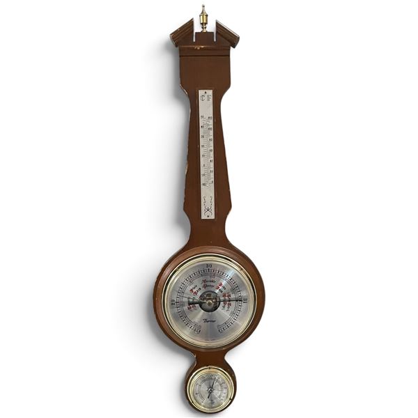 Vintage Wood Barometer Thermometer Hygrometer Weather Station, H24"