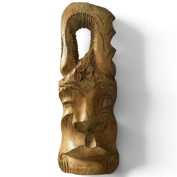 Hand-Carved Wooden Abstract Sculpture Folk Art Tribal Decor, H12"
