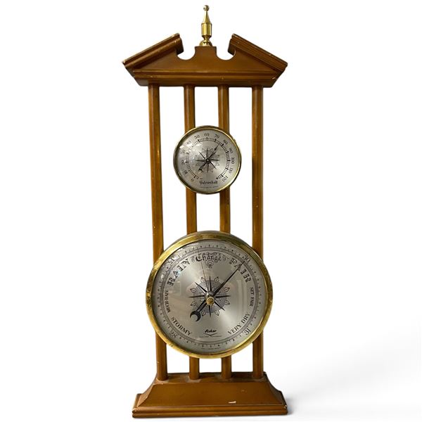 Fisher Wood Desktop Barometer Thermometer Weather Station Decor, H17"