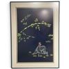 Image 1 : Embroidery Art "Boy Playing a Flute Astride an Elephant beneath Green Bamboo", Framed H36" x 25.5"