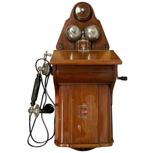 Circa 1907 L.M. Ericsson Wooden Wall Telephone with Jydsk Telfon (Jutland Telephone Co.) Markings, H