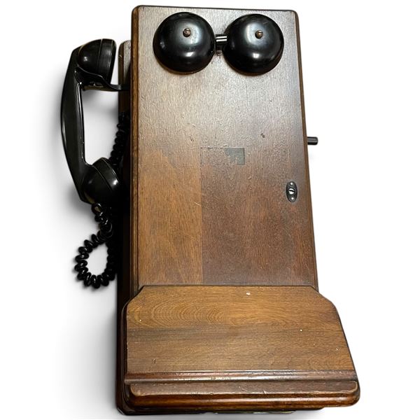 1948 Western Electric Company Type 517CG Black Metal Wall Telephone with F1 Handset, H20" x W9" x D6
