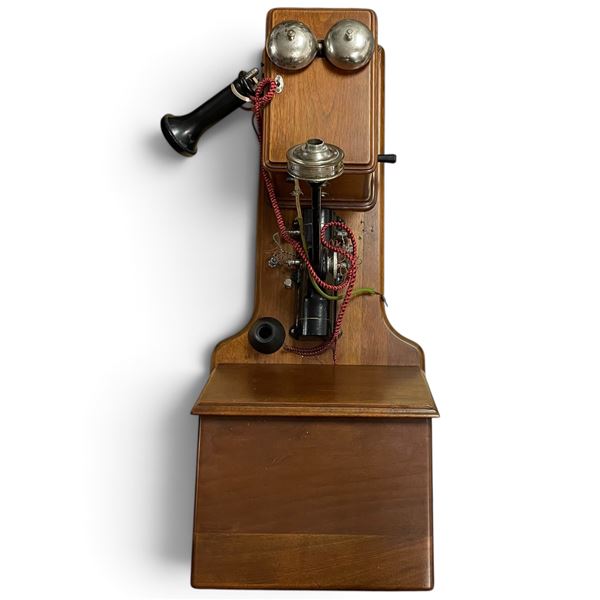 Circa 1898 Two Box Fiddleback Telephone, Maker Unknown (Features Match De Veau Telephone Mfg. Co. of
