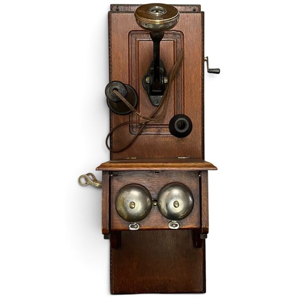 Circa 1895-1907 Williams-Abbott Electric Company Single Box Tandem Wall Telephone with Bead Work Bac