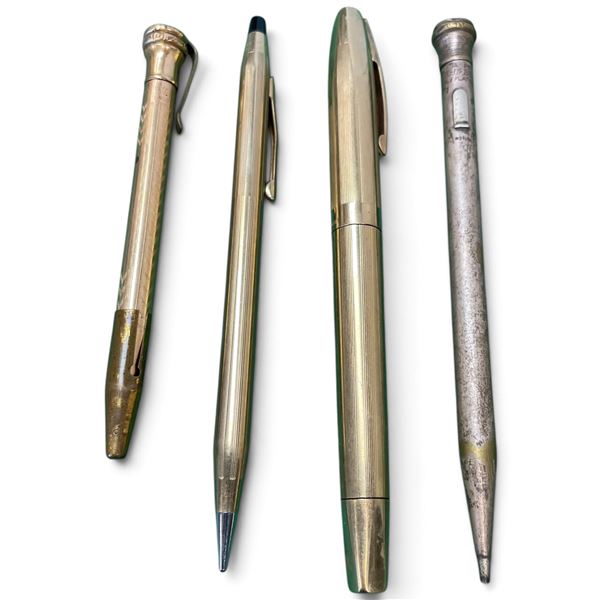 4 Gold Plated Writing Instruments - Includes 1960 Sheaffer Fountain Pen with 14 KT Gold Nib