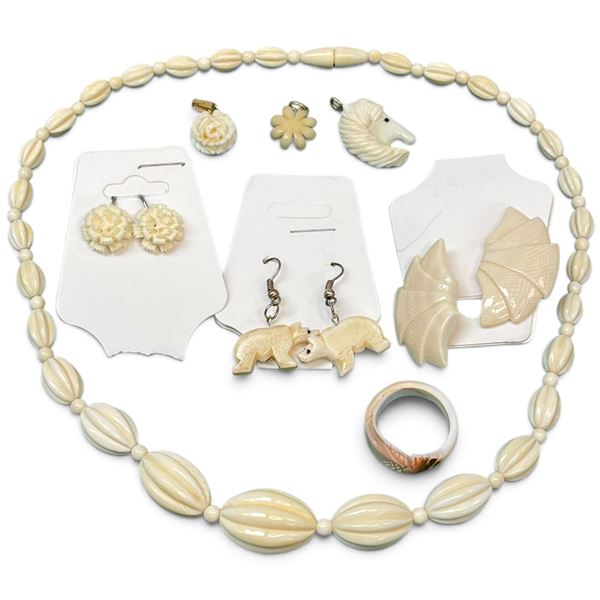 Group of Vintage Ivory Style Jewelry