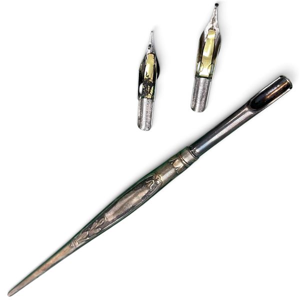 Antique art Nouveau Silver Dip Pen - Stamped .830 - with  nibs