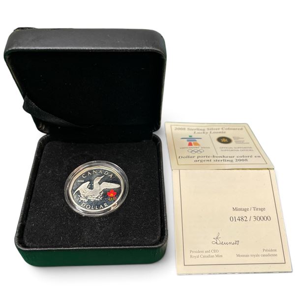 2008 Canadian Colorized Sterling Silver Lucky Loonie with COA - 7 grams