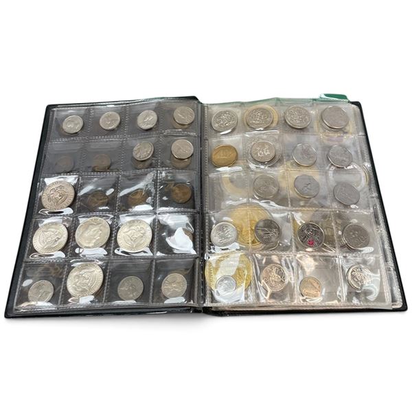 Collection of World Coins & Medallions in Collectors Book - The Australia coin is a replica