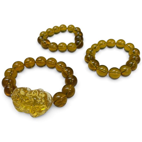 3 Amber Glass Bracelets with 13mm Beads
