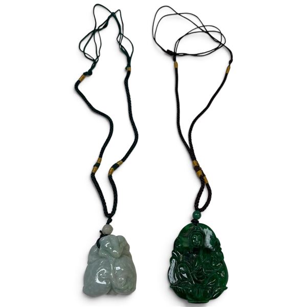 Jadeite Guanyin Bodhisattva Necklace & Pixiu Necklace - Darker pendant is 40mm x 51mm x 4mm thick