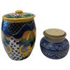 Image 2 : Group  of 4 Mexican Pottery & Glass - Featuring a 8" Talavera Ginger Jar