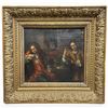 Image 1 : 19th Century Style Oil on Canvas European Tavern Scene in Antique Frame (frame is 20" x 20"