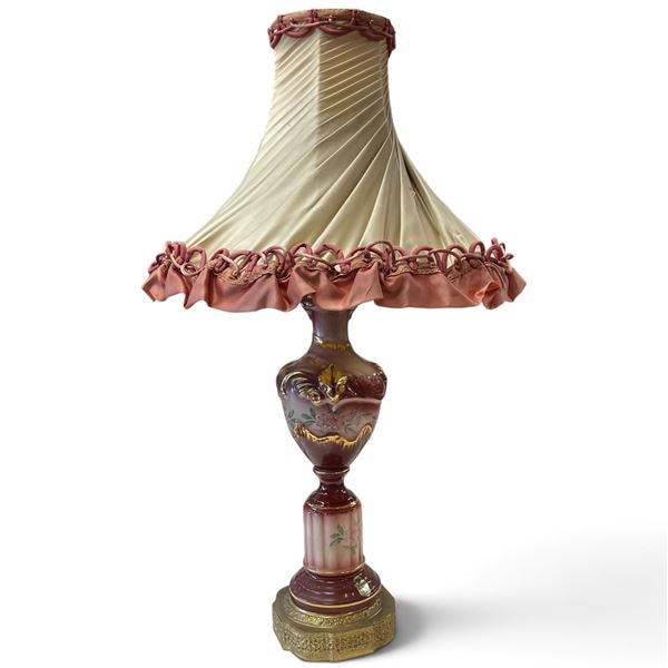 Vintage Glass & Brass Based Lamp with Loopy Shade - 32" tall at the top of the shade