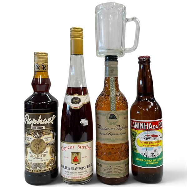 4 Sealed Full Sized Bottles of Liquor (Mandarin Napoleon, Caninha da Roca, Raphael Golden, and Straw
