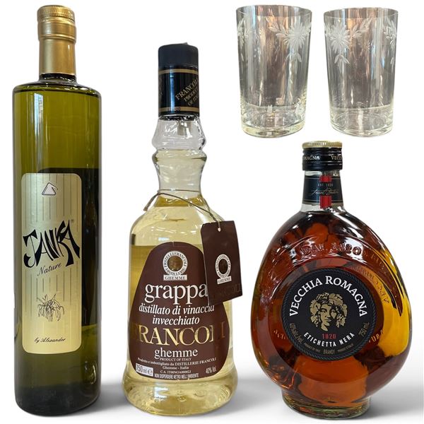 3 Sealed Bottles of a Variety of Italian Liquors - Full Size (Grappa, Janka Nature, & Vecchia Romagn